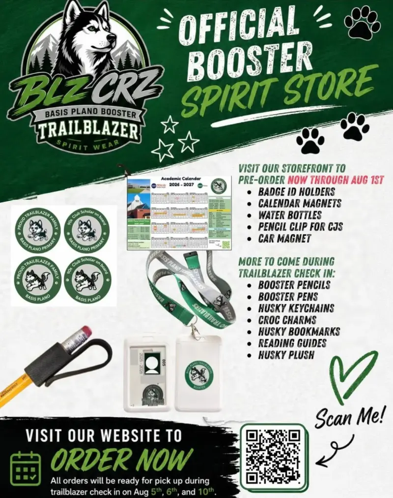 The spirit store pre-order flyer listing badge holders, calendar magnets, water bottles and the items coming at check-in